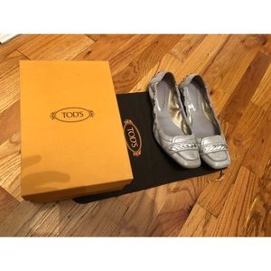 Tod's Metallic Silver Loafers